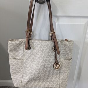 Michael Kors Cream and Brown Tote Bag